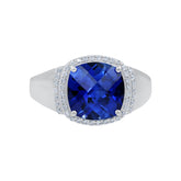 Lab Created Blue Sapphire Cushion Cut Gemstone Ring, 925 Silver Ring, Blue Sapphire Moissanite Ring For Women, Wedding Anniversary Promise Cocktail Ring